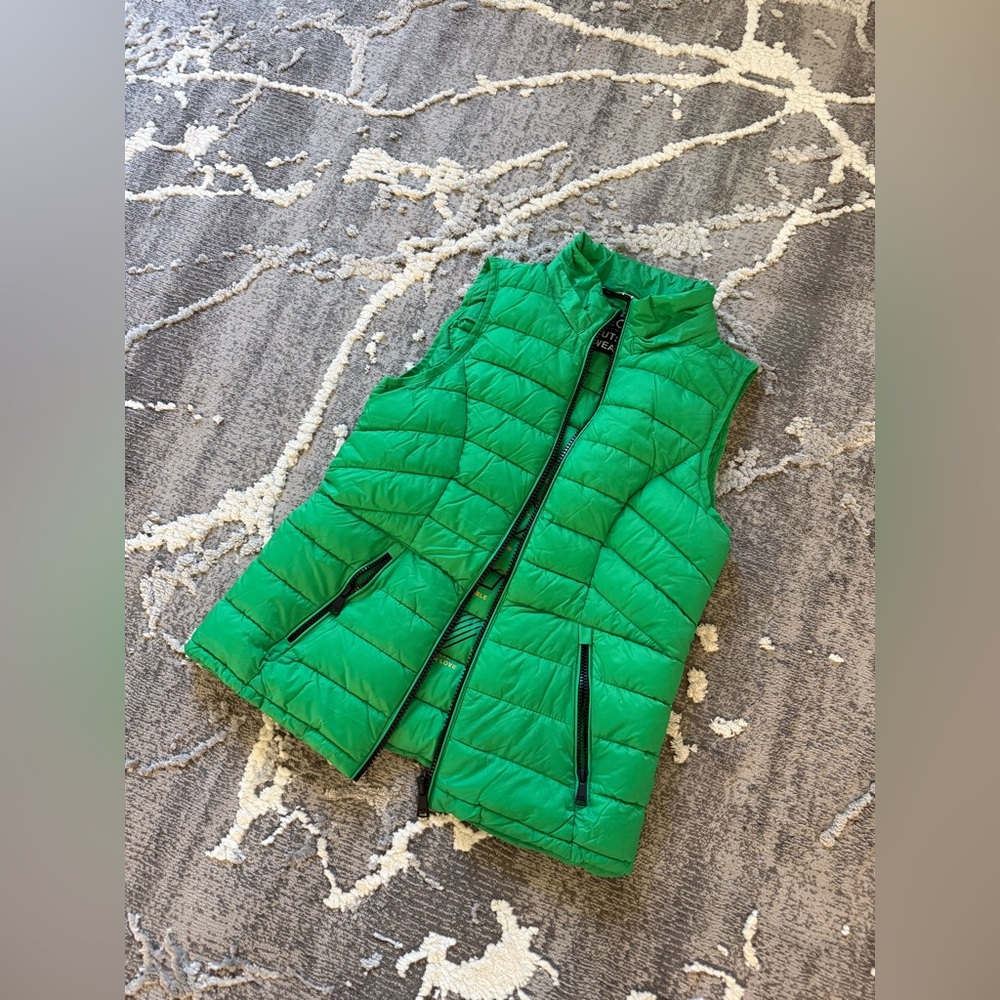 Cecil Green Puffer Vest with Black Zipper Accents